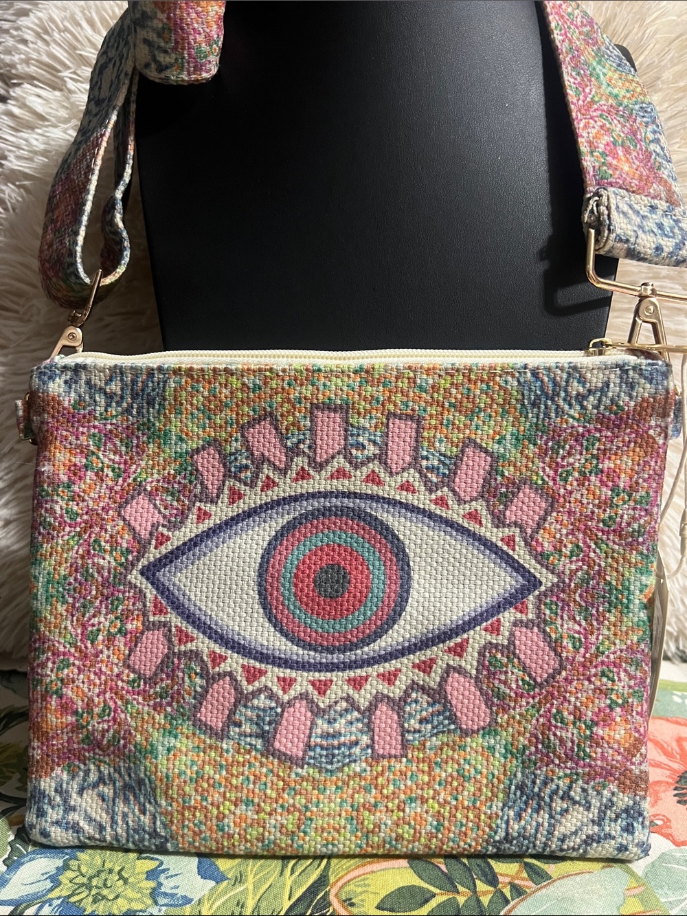 Multicolor Eye Motif Crossbody Bag - Unbranded